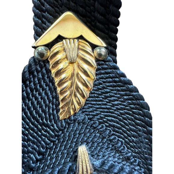 Unique Vintage Belt- West Germany Gutos Belt  Black and Gold with Metallic Cat - Picture 4 of 12